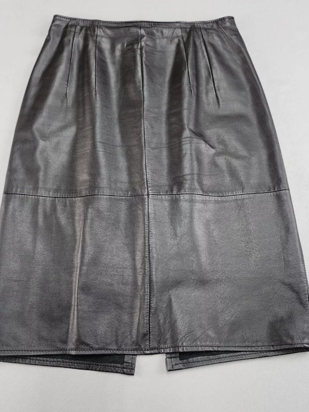 pia rucci Women's 10 Black Leather Pencil Skirt Elastic Waist Back Slit Knee